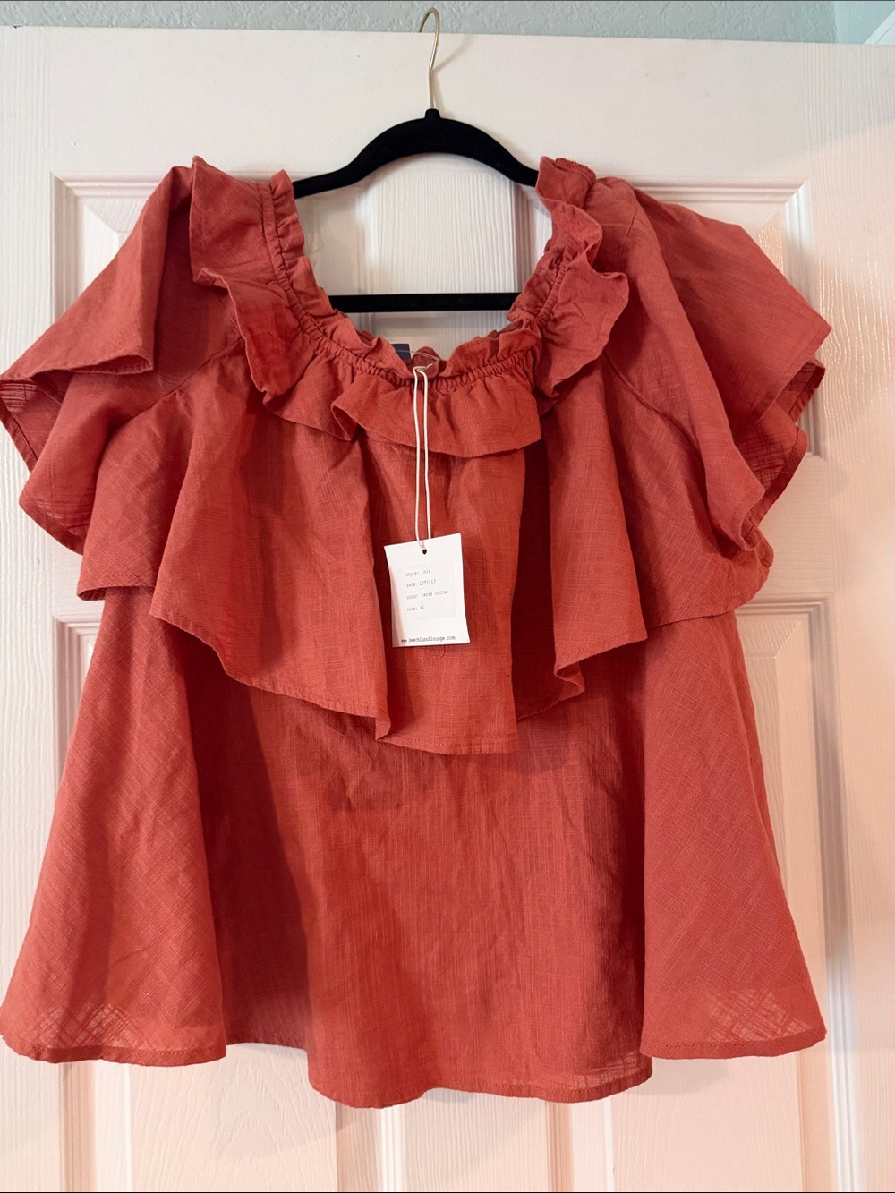 beachlunchlounge Rust Ruffle Off-Shoulder Blouse